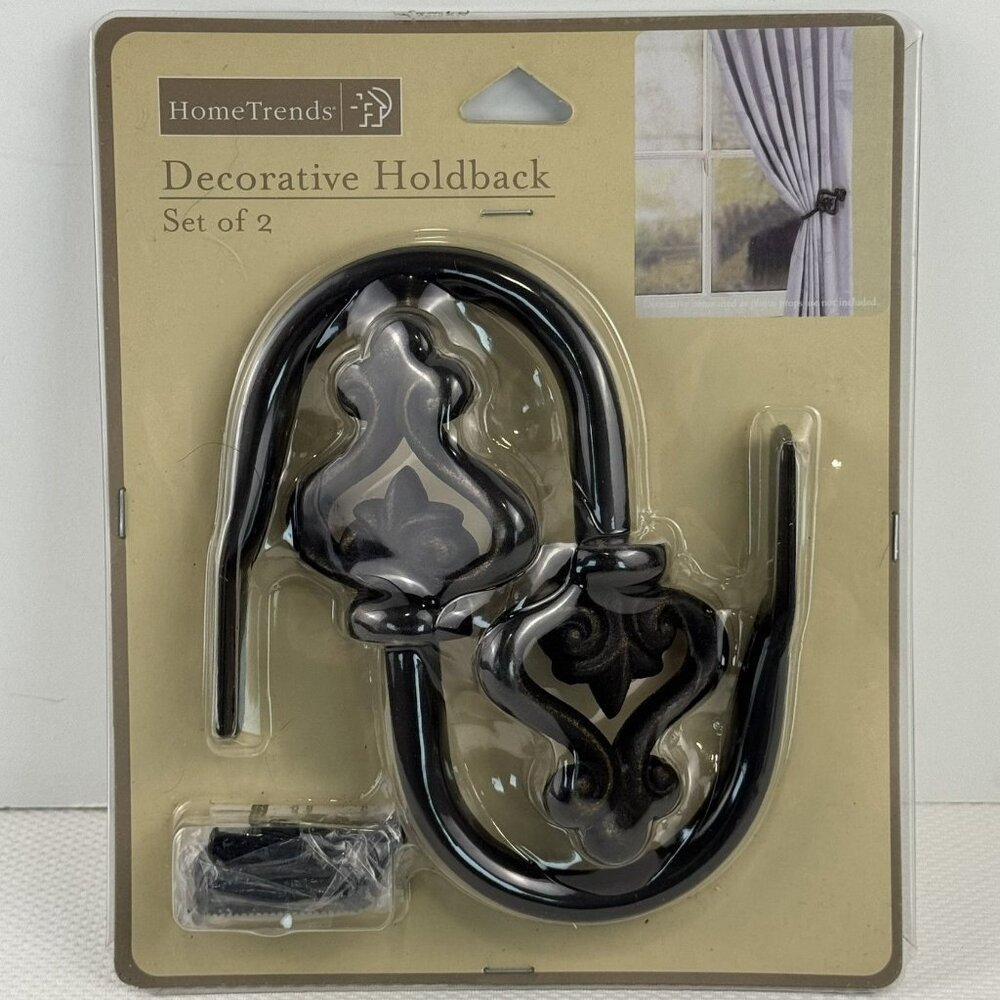 HomeTrends Decorative Harp Holdbacks 2 Sets Of 2 Rustic Bronze Curtain Tiebacks - Picture 2 of 9